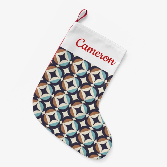 Add Your Name | Mid-Century Modern Brown & Teal Small Christmas Stocking (Front (Hanging))