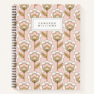 Add Your Name Mid-Century Modern Floral Pattern Notebook