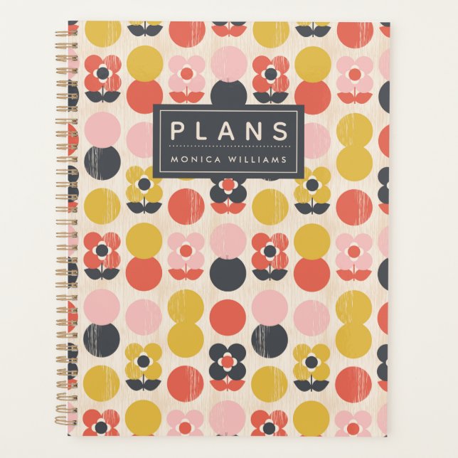 Add Your Name | Mid-Century Modern Flower Pattern Planner (Front)