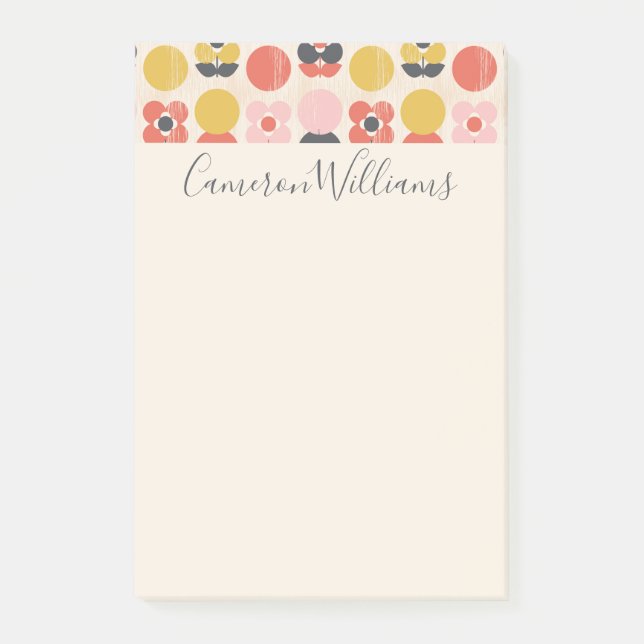 Add Your Name | Mid-Century Modern Flower Pattern Post-it Notes (Front)