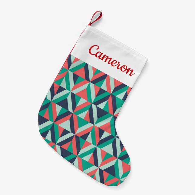 Add Your Name | Mid-Century Modern Geometric Small Christmas Stocking (Front (Hanging))