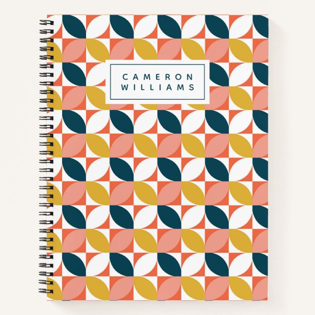 Add Your Name | Mid-Century Modern Leaf Pattern Notebook (Front)