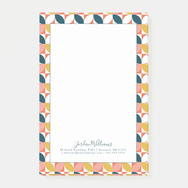 Add Your Name | Mid-Century Modern Leaf Pattern Post-it Notes (Front)