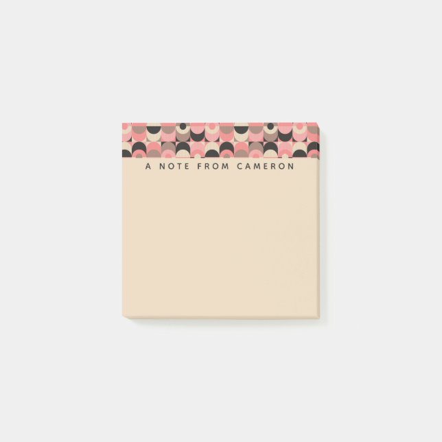 Add Your Name | Mid-Century Modern Pink Pattern Post-it Notes (Front)