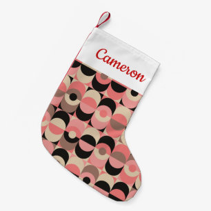 Add Your Name Mid-Century Modern Pink Pattern Small Christmas Stocking