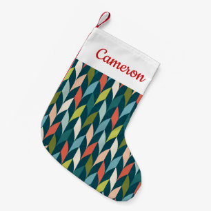 Add Your Name   Mid-Century Modern Teal & Coral Small Christmas Stocking