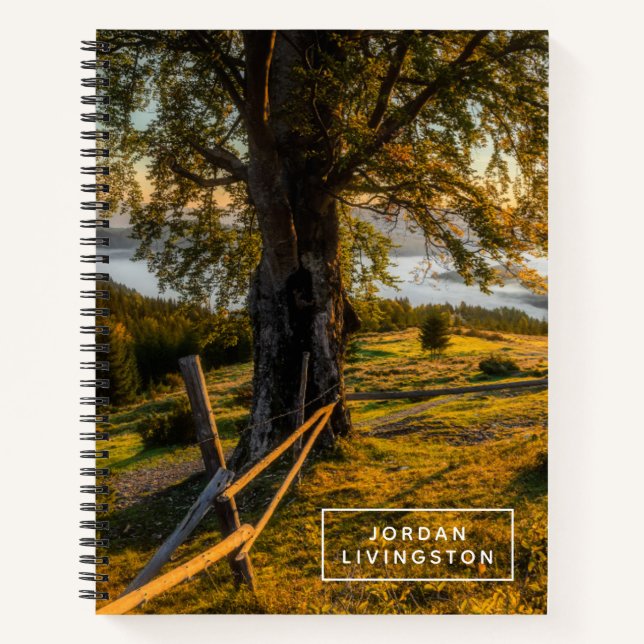 Add Your Name | Misty Dawn in a Forest Notebook (Front)