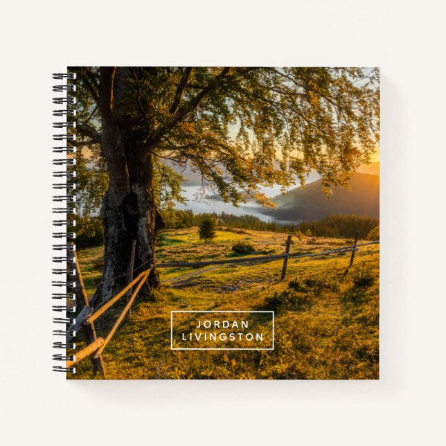 Add Your Name | Misty Dawn in a Forest Notebook (Front)