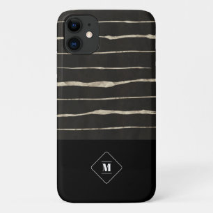 Add Your Name Modern Black & Grey Marble Pattern iPhone 11 Case