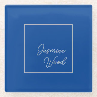 Add Your Name Modern Minimalist Blue Glass Coaster