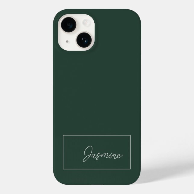 Add Your Name Modern Minimalist Script Dark Green Case-Mate iPhone Case (Back)