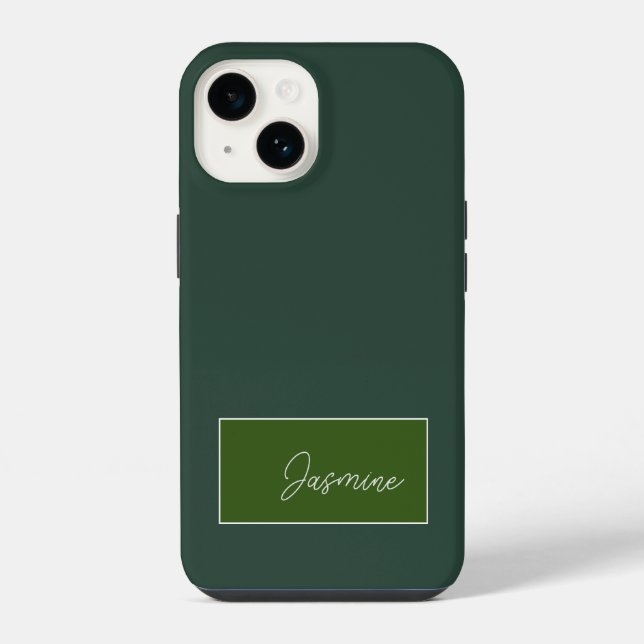 Add Your Name Modern Minimalist Script Green iPhone Case (Back)