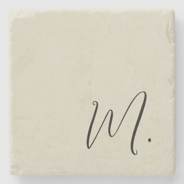 Add Your Name Modern Monogram Initial Calligraphy Stone Coaster (Front)