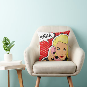 Add Your Name   Modern Pop Art Girl Throw Pillow