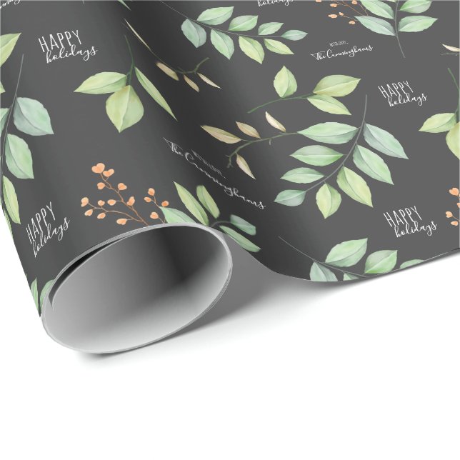 Add Your Name | Modern Watercolor Foliage Holidays Wrapping Paper (Roll Corner)