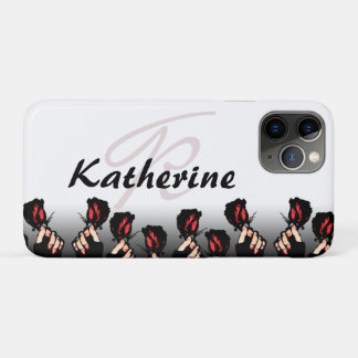 Add Your Name Monogram Red Roses iPhone 11 Pro Case
