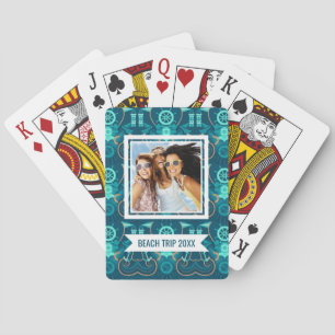 Add Your Name Nautical Blue Design Playing Cards