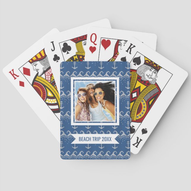 Add Your Name | Nautical Knit Pattern Playing Cards (Back)