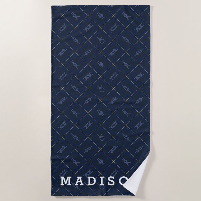 Add Your Name | Nautical Rope Knot Pattern Beach Towel (Front)