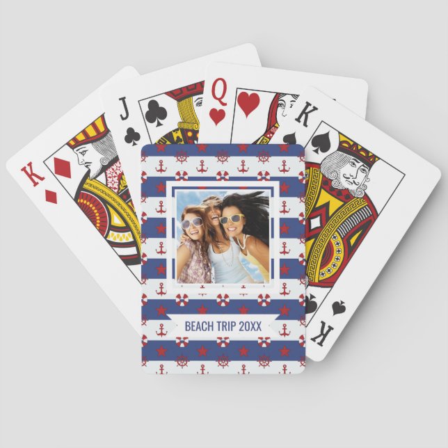 Add Your Name | Nautical Stars And Stripes Pattern Playing Cards (Back)