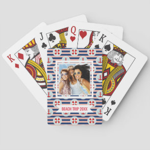 Add Your Name   Nautical Stripes And Dots Pattern Playing Cards