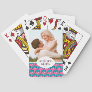 Add Your Name Neon Flamingos Playing Cards
