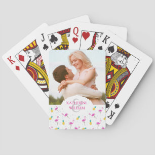 Add Your Name Neon Flamingos Playing Cards