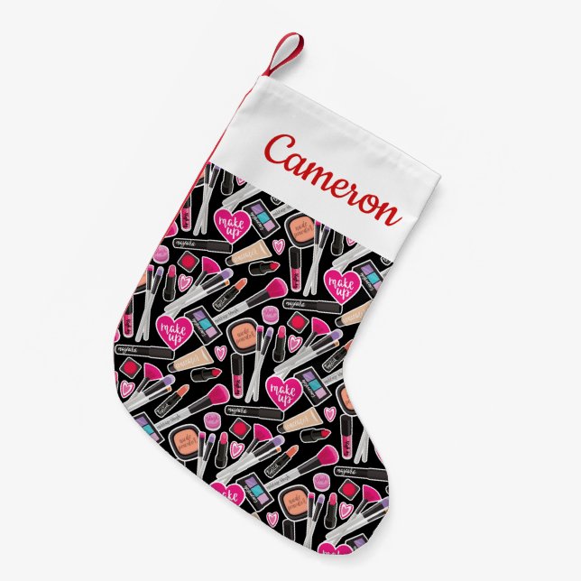 Add Your Name | Neon Makeup Pattern Small Christmas Stocking (Front (Hanging))