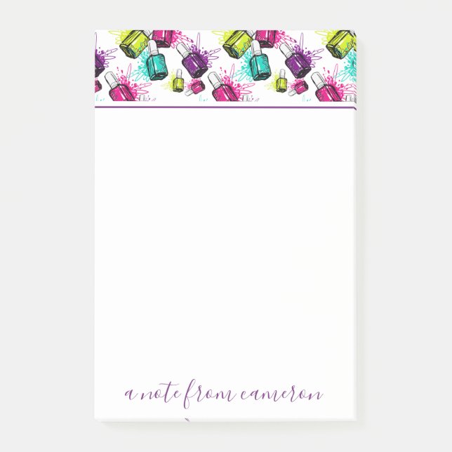 Add Your Name | Neon Nail Polish Pattern Post-it Notes (Front)