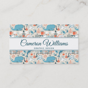 Add Your Name North Sea Cute Doodle Pattern Business Card