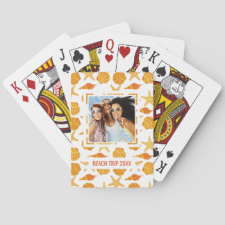 Add Your Name | Orange Beach Shell Pattern Playing Cards