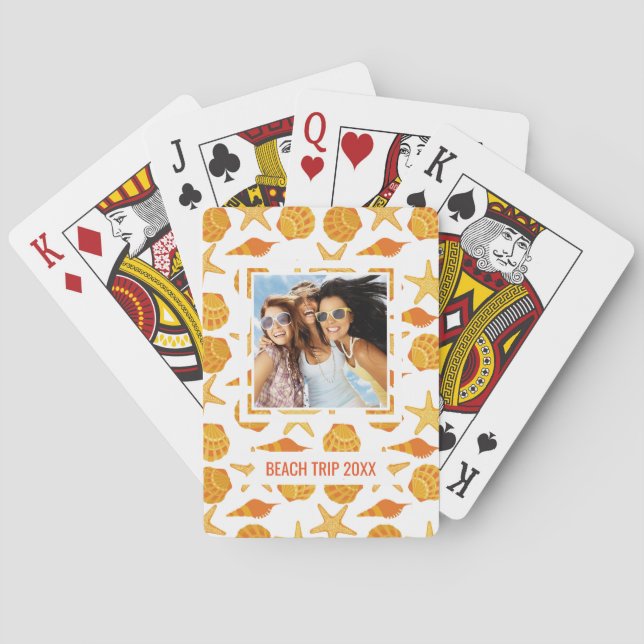 Add Your Name | Orange Beach Shell Pattern Playing Cards (Back)