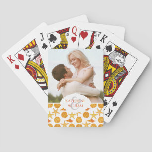 Add Your Name Orange Beach Shell Pattern Playing Cards