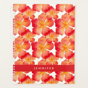 Add Your Name Orange Oleander Floral Pattern Planner