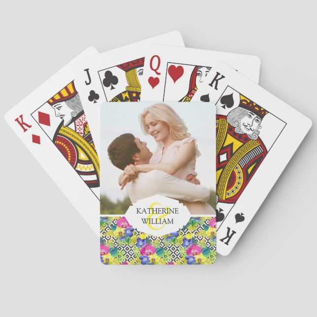 Add Your Name | Orchid Begonia And Palm Leaves Playing Cards (Back)