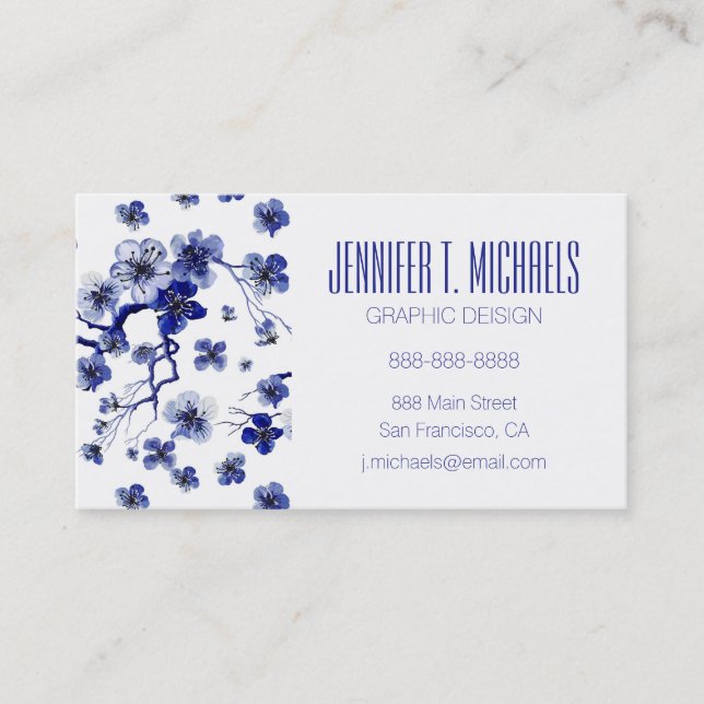 Add Your Name | Oriental Sakura Branch Pattern Business Card (Front)
