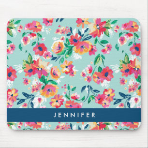 Add Your Name   Painted Flowers Pattern Mouse Pad