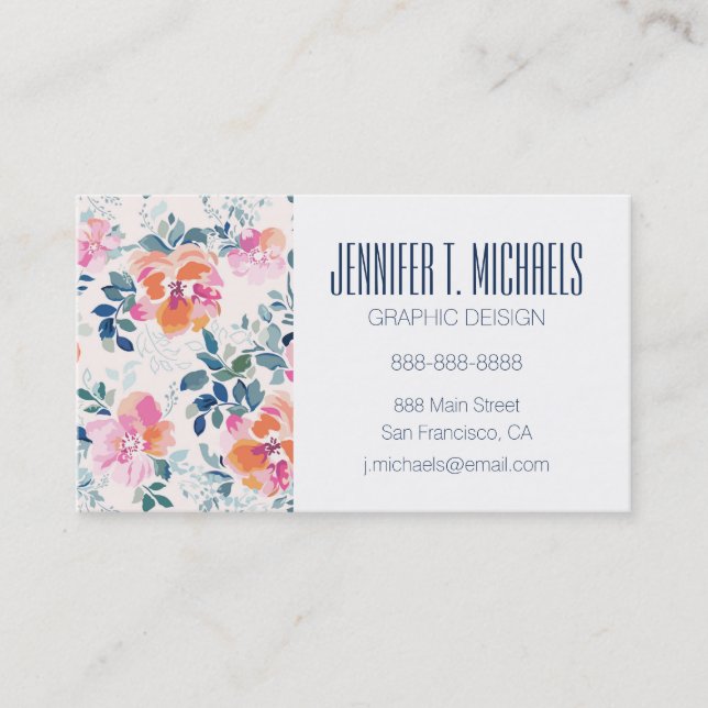 Add Your Name | Painted Roses Pattern Business Card (Front)