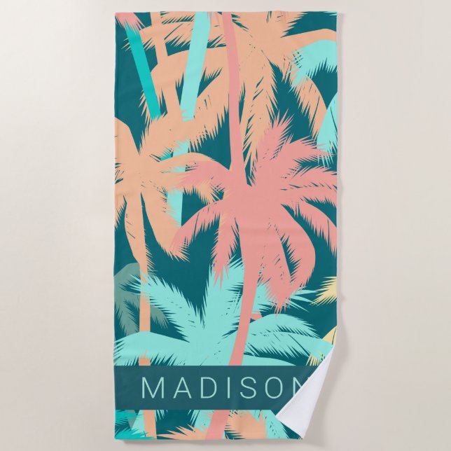 Add Your Name | Palm Tree Tropics Beach Towel (Front)