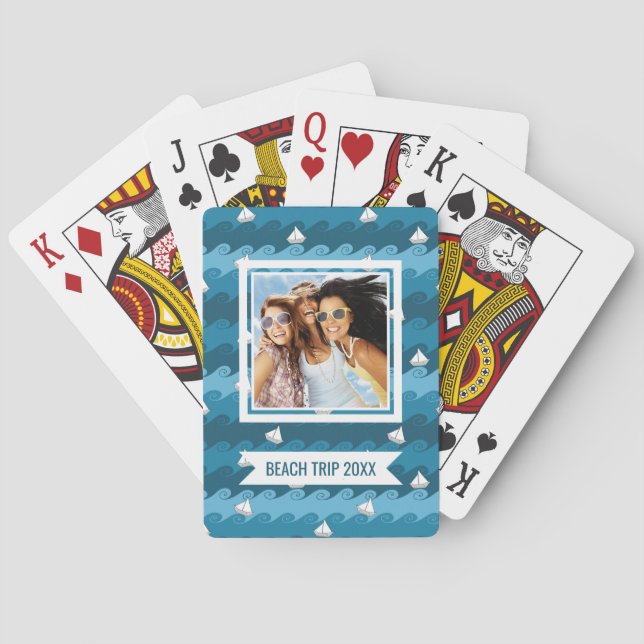 Add Your Name | Paper Boats Pattern Playing Cards (Back)