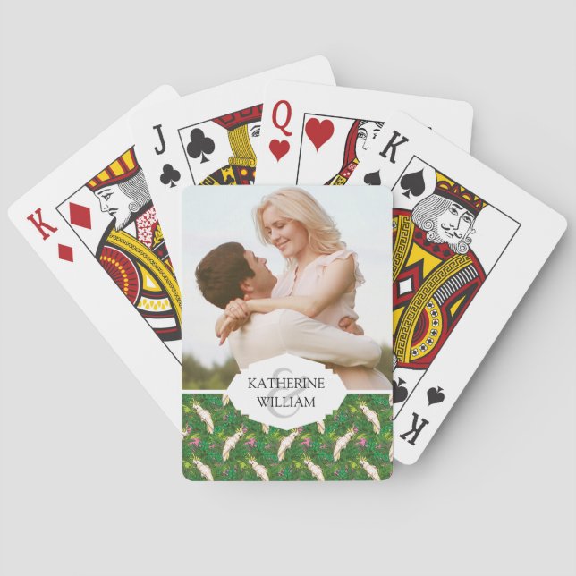 Add Your Name | Parrot Pattern With Palm Leaves Playing Cards (Back)