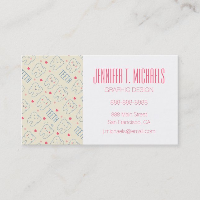 Add Your Name | Pastel Happy Teeth Pattern Business Card (Front)