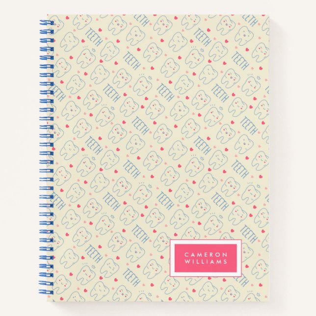 Add Your Name | Pastel Happy Teeth Pattern Notebook (Front)