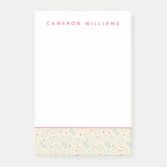 Add Your Name | Pastel Happy Teeth Pattern Post-it Notes (Front)