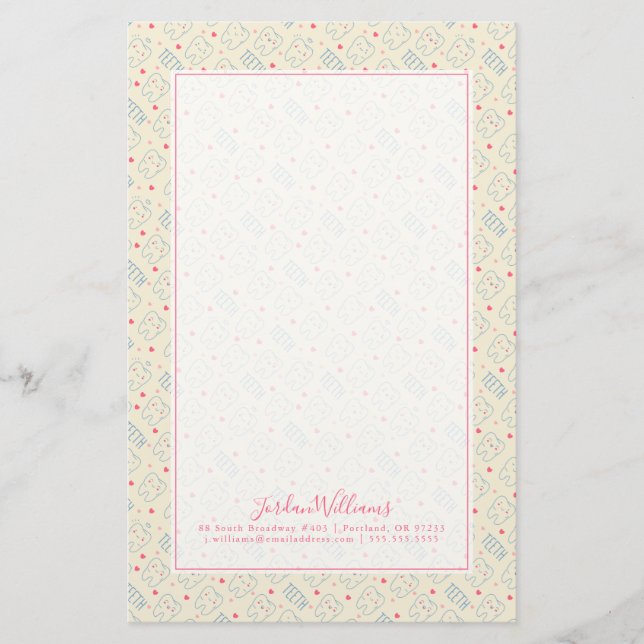 Add Your Name | Pastel Happy Teeth Pattern Stationery (Front)