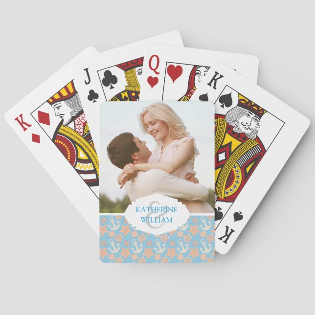 Add Your Name | Pastel Nautical Pattern Playing Cards (Back)