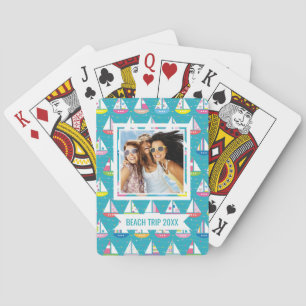 Add Your Name   Pastel Sailboat Pattern Playing Cards