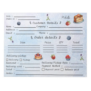 Add Your Name Pastry Cupcake Bakery Order Form Notepad