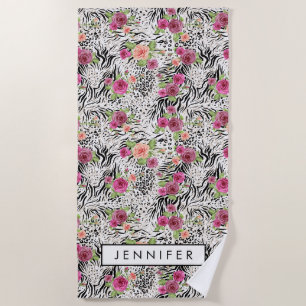 Add Your Name   Pattern With Animal Prints Beach Towel