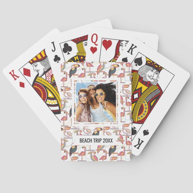 Add Your Name | Pattern With Tropical Birds Playing Cards (Back)